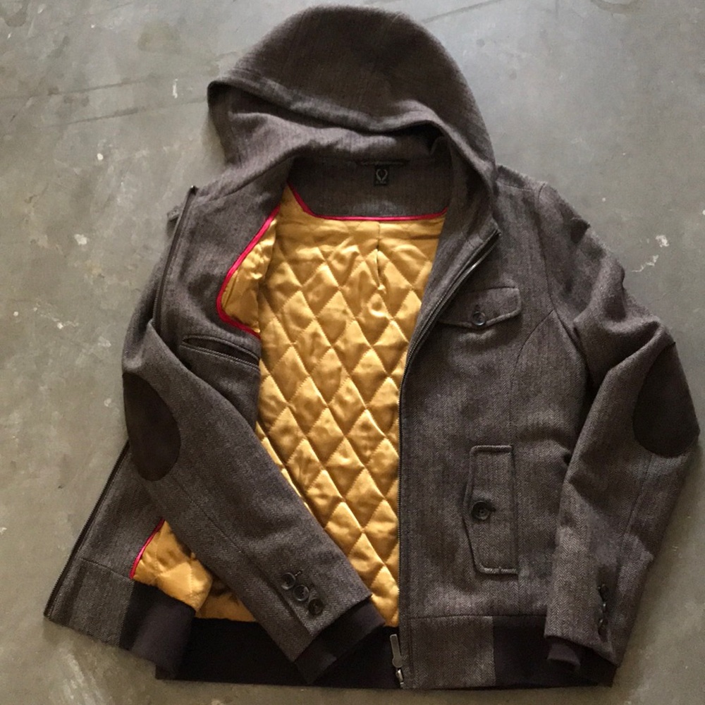 Herringbone Coat, Satin lining & leather detail